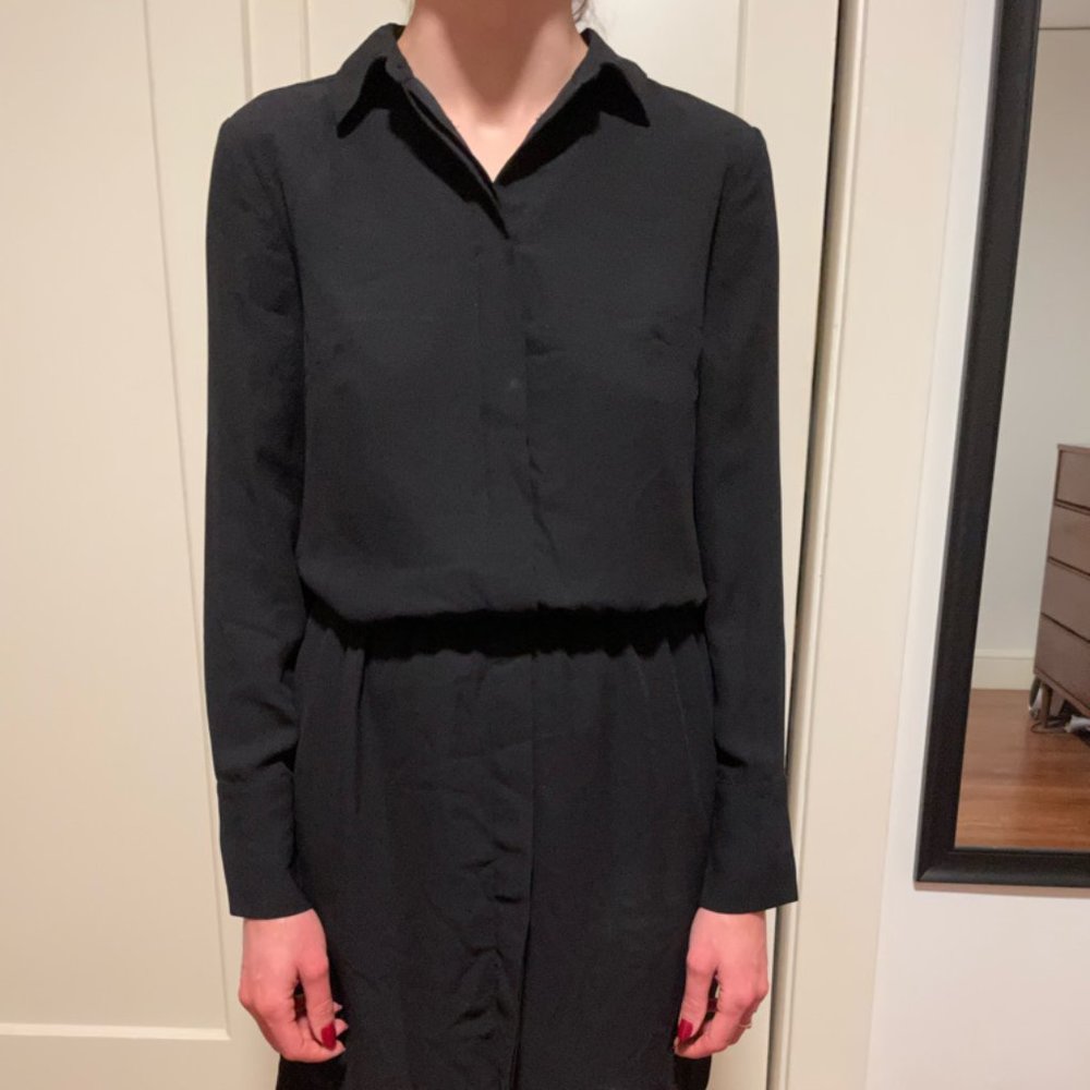 banana republic collared black silk dress